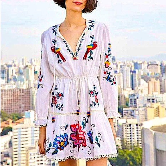 FARM Rio Dresses & Skirts - FARM RIO Macaw cross-stitch embroidered mini dress